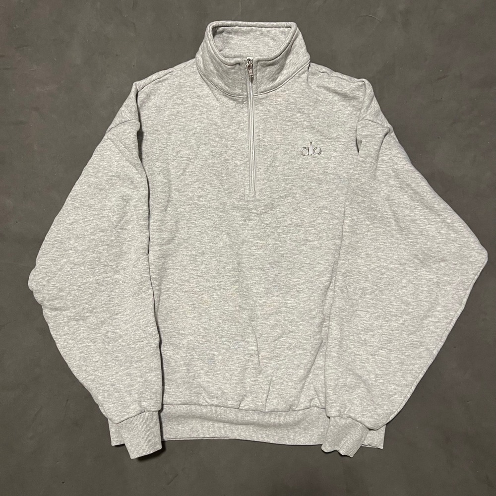 Alo Yoga Womens XXS Heather Grey Accolade 1/4 Zip Pullover Sweatshirt  Logo